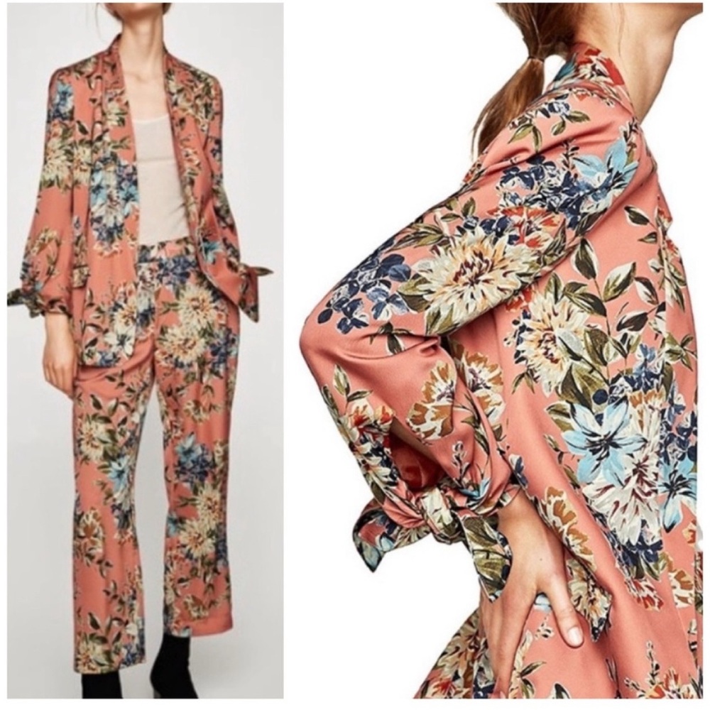 Zara Floral Blazer and Pants Set